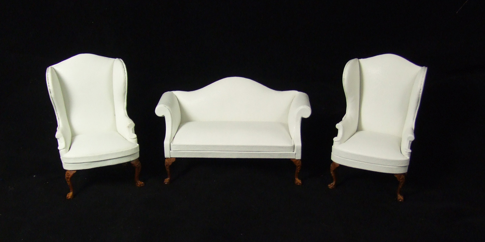 CA059 White set, A White Leather sofa and Wingback Chairs set